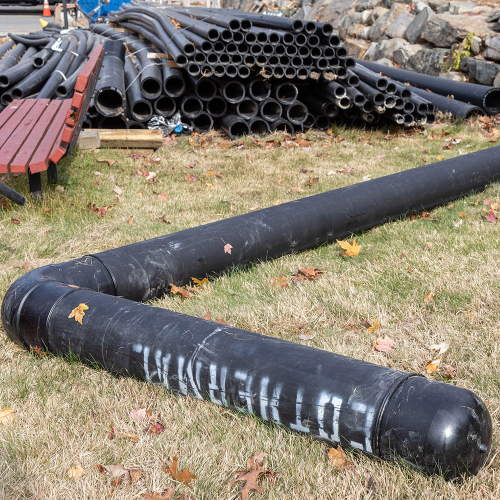 Construction area showing geothermal piping